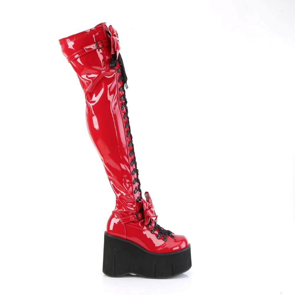 Stretch Red Patent Platform Thigh Boots Goth Punk Rock Rave Kera 303 - Picture 5 of 9